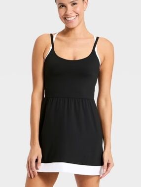 all in motion Black Tank Performance Dress with White Trim Medium Built In Short